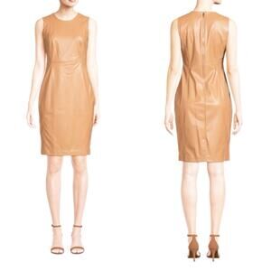 Calvin Klein Faux Leather Pencil Dress 12 Nude Sleeveless Mob Wife Minimalist